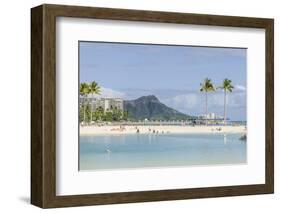 Waikiki Beach and Diamond Head, Waikiki, Honolulu, Oahu, Hawaii, United States of America, Pacific-Michael DeFreitas-Framed Photographic Print