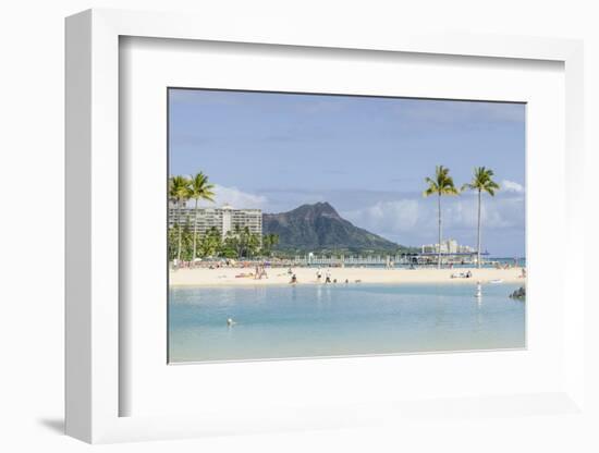 Waikiki Beach and Diamond Head, Waikiki, Honolulu, Oahu, Hawaii, United States of America, Pacific-Michael DeFreitas-Framed Photographic Print