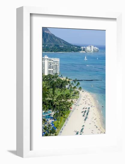 Waikiki Beach and Diamond Head, Waikiki, Honolulu, Oahu, Hawaii, United States of America, Pacific-Michael DeFreitas-Framed Photographic Print