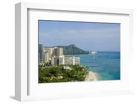 Waikiki Beach and Diamond Head, Waikiki, Honolulu, Oahu, Hawaii, United States of America, Pacific-Michael DeFreitas-Framed Photographic Print