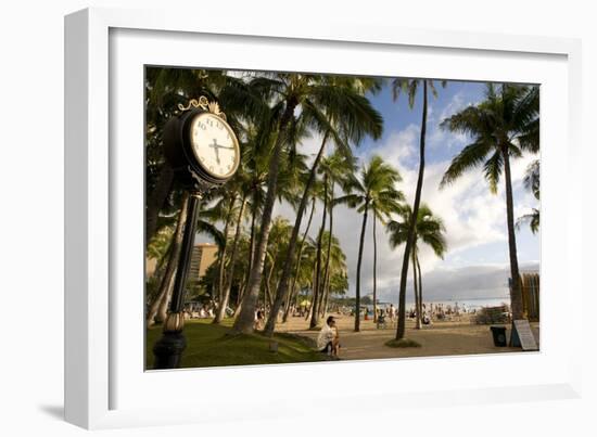 Waikiki Beach Clock, Honolulu, O'ahu, Hawaii (photo)-null-Framed Photographic Print