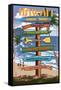 Waikiki Beach, Hawai'i - Signpost Destinations-Lantern Press-Framed Stretched Canvas