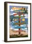 Waikiki Beach, Hawai'i - Signpost Destinations-Lantern Press-Framed Art Print