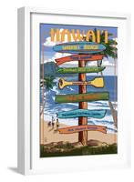 Waikiki Beach, Hawai'i - Signpost Destinations-Lantern Press-Framed Art Print