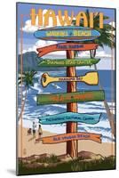 Waikiki Beach, Hawai'i - Signpost Destinations-Lantern Press-Mounted Art Print