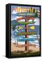 Waikiki Beach, Hawai'i - Signpost Destinations-Lantern Press-Framed Stretched Canvas