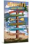 Waikiki Beach, Hawai'i - Signpost Destinations-Lantern Press-Mounted Art Print