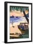 Waikiki Beach, Hawai'i - Woody on Beach-Lantern Press-Framed Art Print