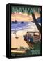 Waikiki Beach, Hawai'i - Woody on Beach-Lantern Press-Framed Stretched Canvas