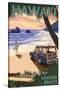 Waikiki Beach, Hawai'i - Woody on Beach-Lantern Press-Stretched Canvas