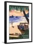 Waikiki Beach, Hawai'i - Woody on Beach-Lantern Press-Framed Art Print