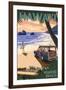 Waikiki Beach, Hawai'i - Woody on Beach-Lantern Press-Framed Art Print