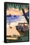 Waikiki Beach, Hawai'i - Woody on Beach-Lantern Press-Framed Stretched Canvas