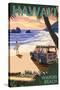 Waikiki Beach, Hawai'i - Woody on Beach-Lantern Press-Stretched Canvas