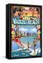 Waikiki Beach, Hawaii - Montage Scene-Lantern Press-Framed Stretched Canvas