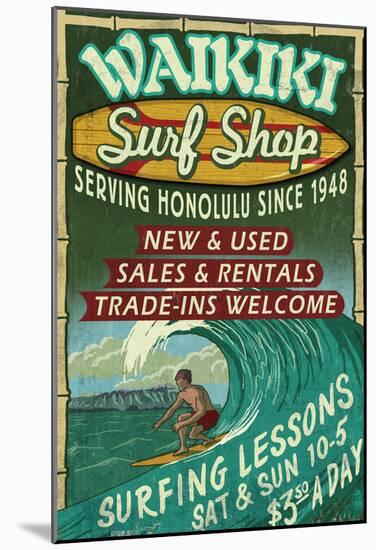 Waikiki Beach, Hawaii - Surf Shop-null-Mounted Poster