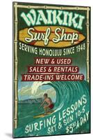 Waikiki Beach, Hawaii - Surf Shop-Lantern Press-Mounted Art Print