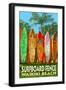 Waikiki Beach, Hawaii - Surfboard Fence-Lantern Press-Framed Art Print