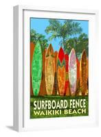Waikiki Beach, Hawaii - Surfboard Fence-Lantern Press-Framed Art Print