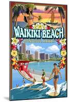 Waikiki Beach, Oahu, Hawaii - Scenes-Lantern Press-Mounted Art Print