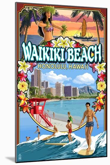 Waikiki Beach, Oahu, Hawaii - Scenes-Lantern Press-Mounted Art Print