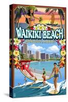 Waikiki Beach, Oahu, Hawaii - Scenes-Lantern Press-Stretched Canvas