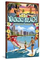 Waikiki Beach, Oahu, Hawaii - Scenes-Lantern Press-Stretched Canvas