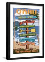 Waikiki Beach, Oahu, Hawaii - Sign Destinations-Lantern Press-Framed Art Print