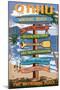 Waikiki Beach, Oahu, Hawaii - Sign Destinations-Lantern Press-Mounted Art Print