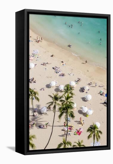 Waikiki Beach, Waikiki, Honolulu, Oahu, Hawaii, United States of America, Pacific-Michael DeFreitas-Framed Stretched Canvas