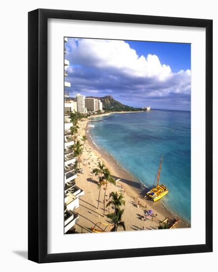 Waikiki Beach with Diamond Head, Honolulu, Oahu, Hawaii-Bill Bachmann-Framed Photographic Print