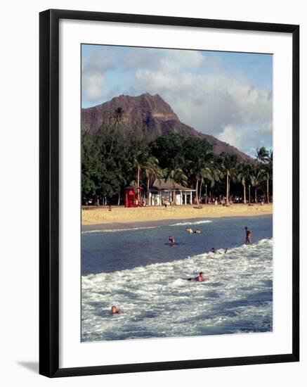 Waikiki Beach with Diamond Head, Honolulu, Oahu, Hawaii-Catherine Gehm-Framed Photographic Print