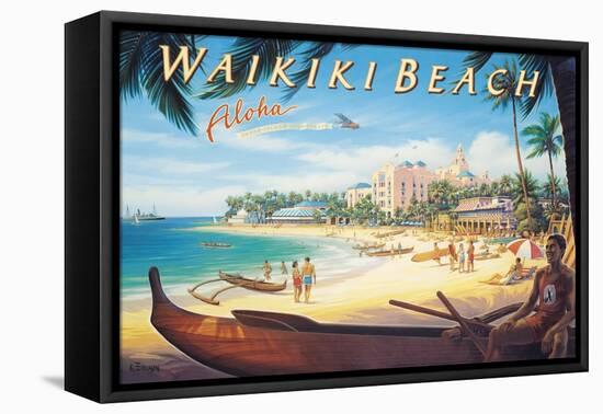 Waikiki Beach-Kerne Erickson-Framed Stretched Canvas