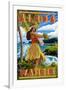 Waikiki, Hawaii - Aloha - Hawaii Hula Girl on Coast-Lantern Press-Framed Art Print