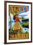 Waikiki, Hawaii - Aloha - Hawaii Hula Girl on Coast-Lantern Press-Framed Art Print