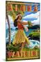 Waikiki, Hawaii - Aloha - Hawaii Hula Girl on Coast-Lantern Press-Mounted Art Print