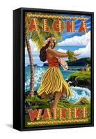 Waikiki, Hawaii - Aloha - Hawaii Hula Girl on Coast-Lantern Press-Framed Stretched Canvas