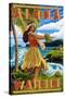 Waikiki, Hawaii - Aloha - Hawaii Hula Girl on Coast-Lantern Press-Stretched Canvas