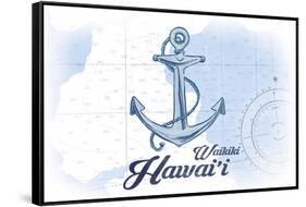 Waikiki, Hawaii - Anchor - Blue - Coastal Icon-Lantern Press-Framed Stretched Canvas