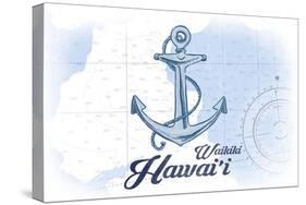 Waikiki, Hawaii - Anchor - Blue - Coastal Icon-Lantern Press-Stretched Canvas