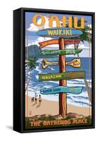 Waikiki, O'ahu, Hawaii - Sign Destinations - the Gathering Place-Lantern Press-Framed Stretched Canvas
