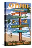 Waikiki, O'ahu, Hawaii - Sign Destinations - the Gathering Place-Lantern Press-Stretched Canvas