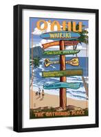 Waikiki, Oahu, Hawaii - Sign Destinations-Lantern Press-Framed Art Print