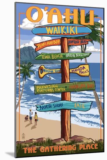 Waikiki, Oahu, Hawaii - Sign Destinations-Lantern Press-Mounted Art Print