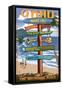 Waikiki, Oahu, Hawaii - Sign Destinations-Lantern Press-Framed Stretched Canvas