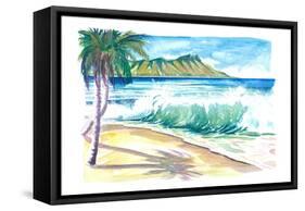 Waikiki Waves with Ocean Spray In Honolulu Hawaii-M. Bleichner-Framed Stretched Canvas