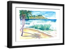 Waikiki Waves with Ocean Spray In Honolulu Hawaii-M. Bleichner-Framed Art Print