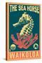 Waikoloa, Hawaii - Seahorse Woodblock (Blue and Pink)-Lantern Press-Stretched Canvas