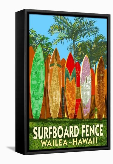 Wailea, Hawaii - Surfboard Fence-Lantern Press-Framed Stretched Canvas