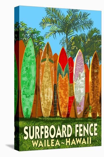 Wailea, Hawaii - Surfboard Fence-Lantern Press-Stretched Canvas